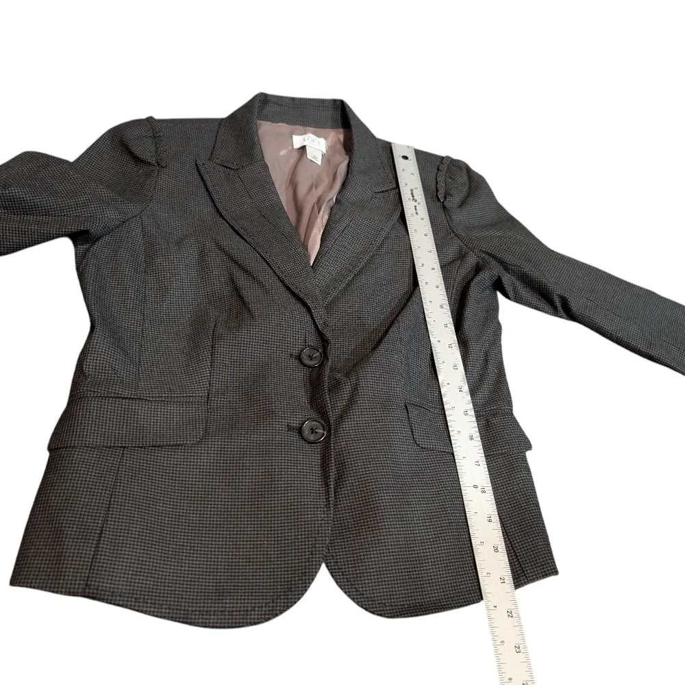 LOFT Gray Blazer with Notched Lapels and Ruffled Shoulders Women's 10 Petite - Picture 8 of 9